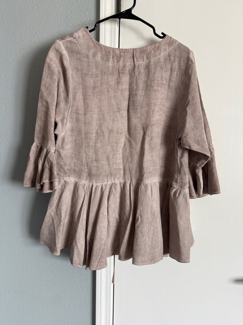 NWT Crosstree Lane Beige Linen Blend Ruffle Open Front Jacket Size Medium - Picture 5 of 9